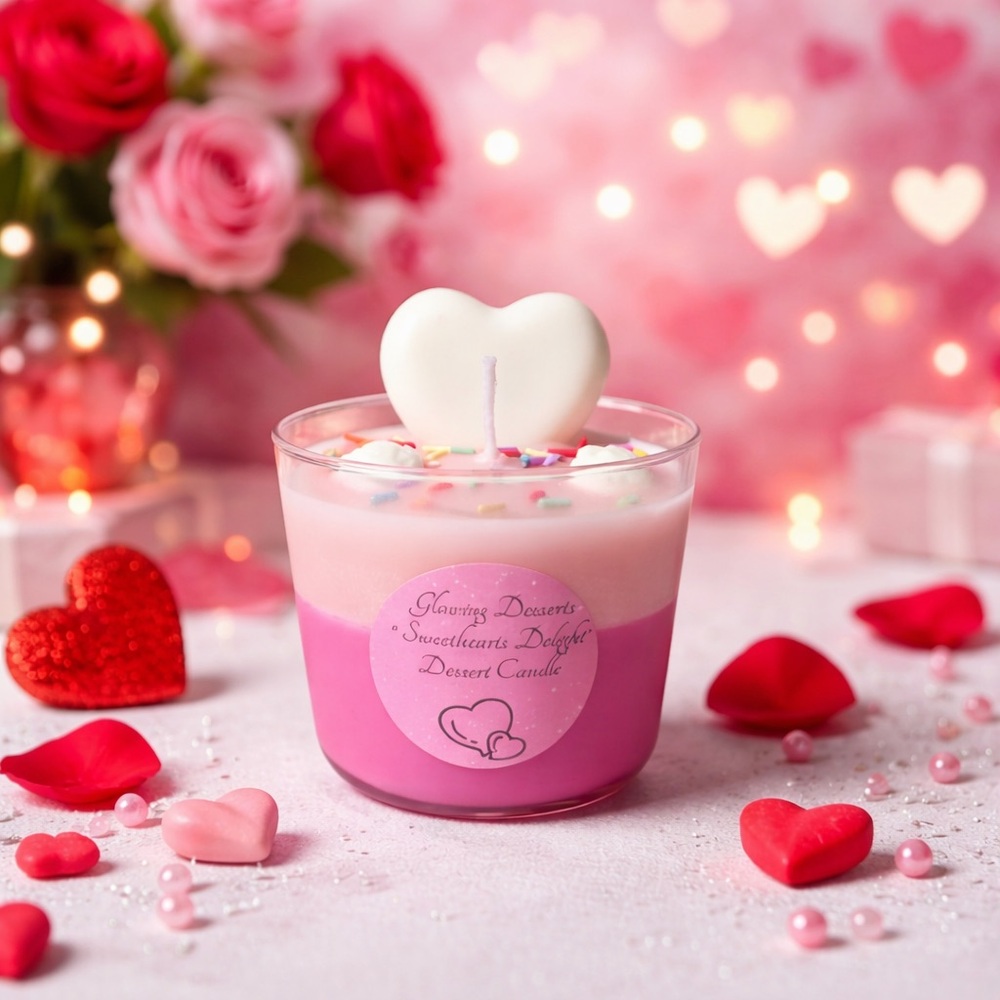 Heart-Shaped Pink Dessert Candle